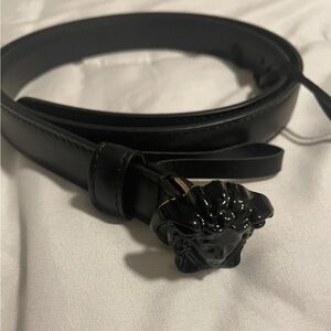 Versace La Medusa Calfskin Women Leather Belt Skinny In Matte Black Size 80/32